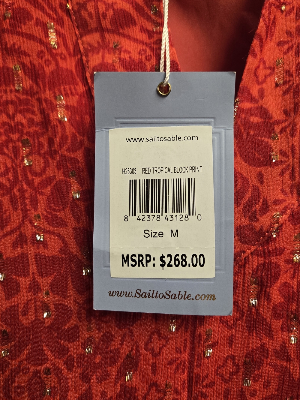 Sail to Sable Red Tropical Block Long-Sleeve V-Neck Mini Dress - Picture 5 of 8